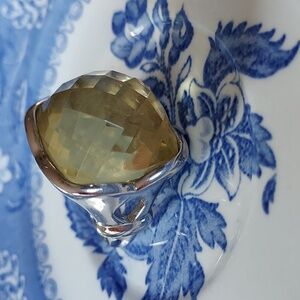 Sterling Silver .925 Faceted Citrine Statement Ring  Citrus Summer Sparkle